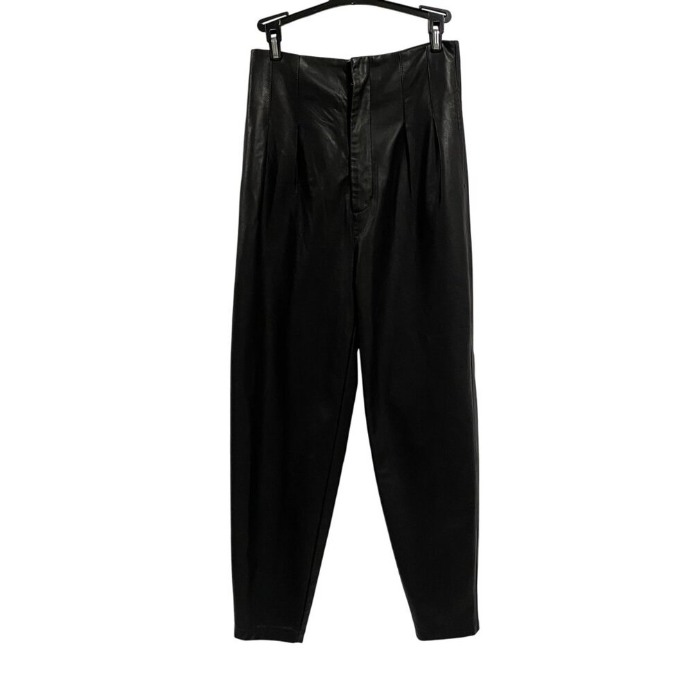 Free People Cecily Pleated Black Vegan Faux Leather Pants Size 2